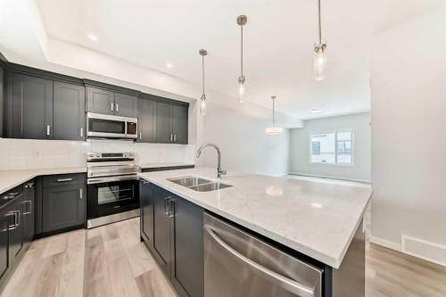 136-42 Cranbrook Gardens Se, Calgary, AB - Indoor Photo Showing Kitchen With Stainless Steel Kitchen With Double Sink With Upgraded Kitchen