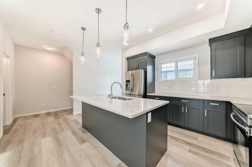 136-42 Cranbrook Gardens Se, Calgary, AB - Indoor Photo Showing Kitchen With Stainless Steel Kitchen With Double Sink With Upgraded Kitchen