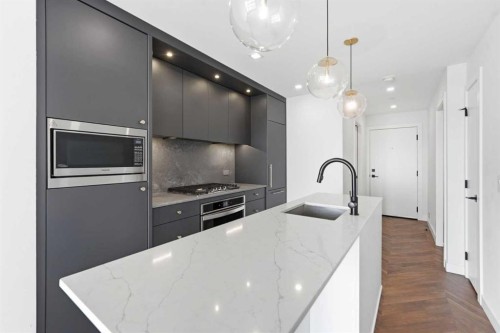 606-8445 Broadcast Avenue Sw, Calgary, AB - Indoor Photo Showing Kitchen With Upgraded Kitchen