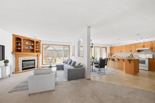 41 Bow Ridge Drive, Cochrane, AB - Indoor Photo Showing Living Room With Fireplace