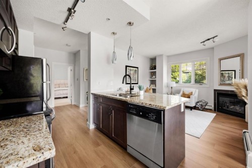106-108 25 Avenue Sw, Calgary, AB - Indoor Photo Showing Kitchen With Fireplace With Upgraded Kitchen