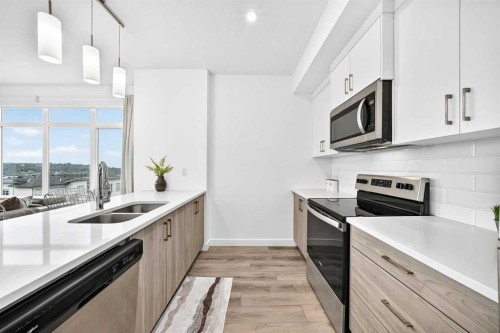 316-205 Spring Creek Common Sw, Calgary, AB - Indoor Photo Showing Kitchen With Stainless Steel Kitchen With Double Sink With Upgraded Kitchen