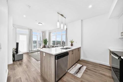 316-205 Spring Creek Common Sw, Calgary, AB - Indoor Photo Showing Kitchen With Double Sink