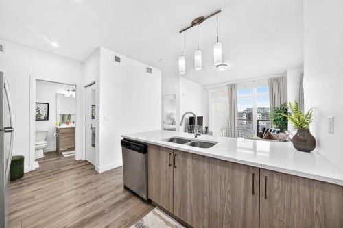 316-205 Spring Creek Common Sw, Calgary, AB - Indoor Photo Showing Kitchen With Double Sink With Upgraded Kitchen