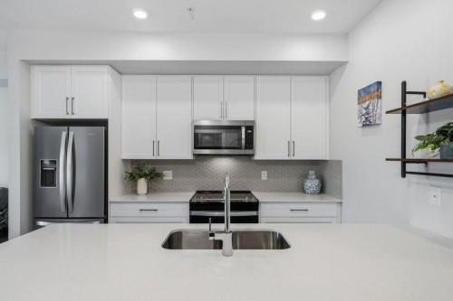 224-255 Les Jardins Park Se, Calgary, AB - Indoor Photo Showing Kitchen With Stainless Steel Kitchen With Double Sink With Upgraded Kitchen