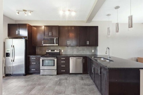 28 New Brighton Point Se, Calgary, AB - Indoor Photo Showing Kitchen With Stainless Steel Kitchen With Double Sink With Upgraded Kitchen