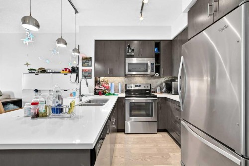 231-25 Auburn Meadows Avenue Se, Calgary, AB - Indoor Photo Showing Kitchen With Stainless Steel Kitchen With Double Sink With Upgraded Kitchen