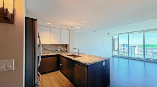 1207-510 6 Avenue Se, Calgary, AB - Indoor Photo Showing Kitchen With Double Sink