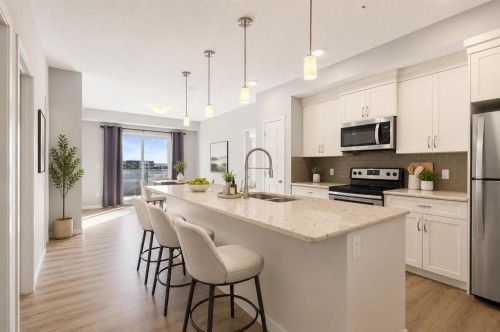 305-20 Seton Park Se, Calgary, AB - Indoor Photo Showing Kitchen With Double Sink With Upgraded Kitchen