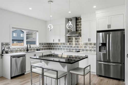160 Homestead Grove Ne, Calgary, AB - Indoor Photo Showing Kitchen With Stainless Steel Kitchen With Upgraded Kitchen