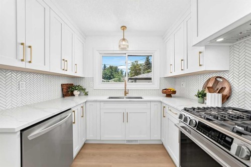 4139 Bowlen Street, Calgary, AB - Indoor Photo Showing Kitchen With Double Sink With Upgraded Kitchen