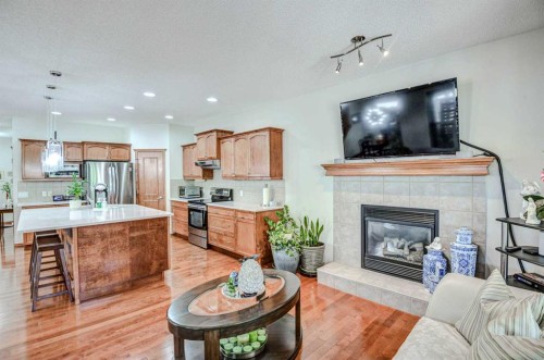 225 Chapala Drive Se, Calgary, AB - Indoor Photo Showing Living Room With Fireplace