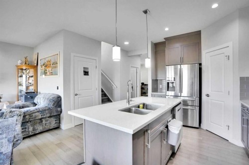 99 Savanna Way Ne, Calgary, AB - Indoor Photo Showing Kitchen With Double Sink With Upgraded Kitchen