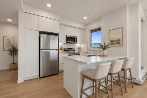 1114-8500 19 Avenue Se, Calgary, AB - Indoor Photo Showing Kitchen With Stainless Steel Kitchen
