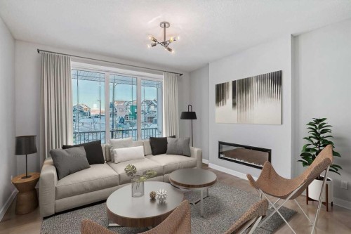 55 Agate Road, Cochrane, AB - Indoor Photo Showing Living Room With Fireplace