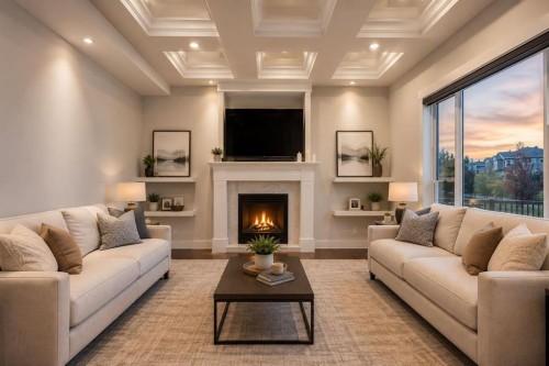 113 Kinniburgh Bay, Chestermere, AB - Indoor Photo Showing Living Room With Fireplace