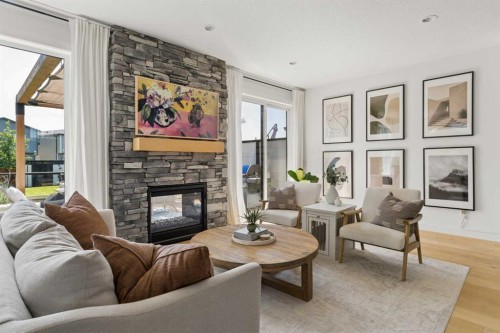 203 Cranbrook Park Se, Calgary, AB - Indoor Photo Showing Living Room With Fireplace