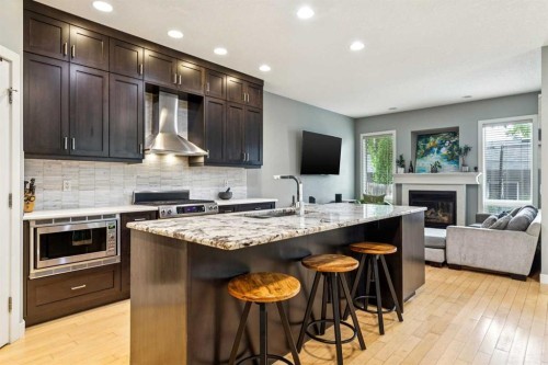 1046 Rundle Crescent Ne, Calgary, AB - Indoor Photo Showing Kitchen With Fireplace With Upgraded Kitchen