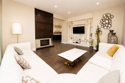 772 East Lakeview Road, Chestermere, AB - Indoor Photo Showing Living Room With Fireplace