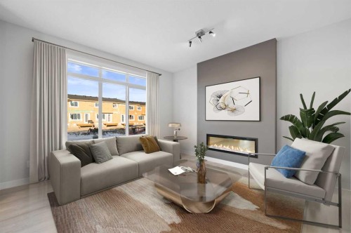 67 Agate Road, Cochrane, AB - Indoor Photo Showing Living Room With Fireplace
