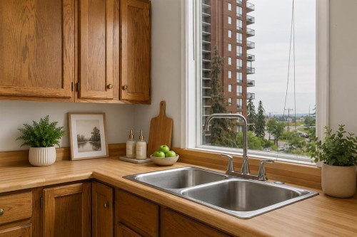 401-145 Point Drive Nw, Calgary, AB - Indoor Photo Showing Kitchen With Double Sink