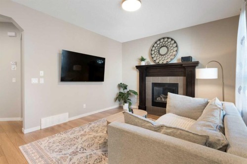 1258 New Brighton Drive Se, Calgary, AB - Indoor Photo Showing Living Room With Fireplace