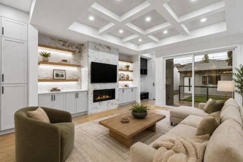 1810 19 Avenue Nw, Calgary, AB - Indoor Photo Showing Living Room With Fireplace