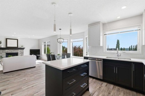 271 Sienna Park View Sw, Calgary, AB - Indoor Photo Showing Kitchen With Fireplace With Stainless Steel Kitchen With Double Sink With Upgraded Kitchen