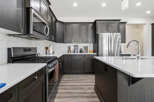 62 Wolf Hollow Way Se, Calgary, AB - Indoor Photo Showing Kitchen With Stainless Steel Kitchen With Double Sink With Upgraded Kitchen