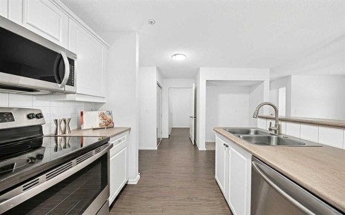 209-260 Shawville Way Se, Calgary, AB - Indoor Photo Showing Kitchen With Stainless Steel Kitchen With Double Sink With Upgraded Kitchen