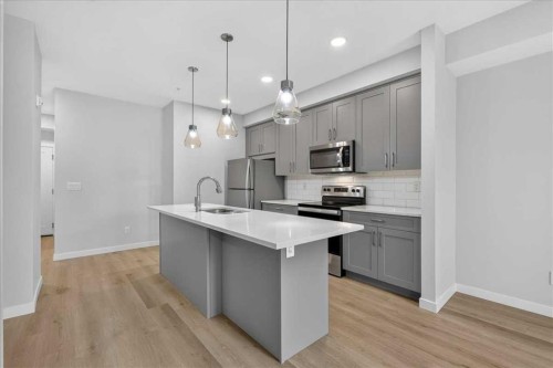 101-200 Shawnee Square Sw, Calgary, AB - Indoor Photo Showing Kitchen With Upgraded Kitchen
