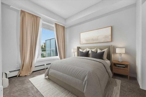 101-200 Shawnee Square Sw, Calgary, AB - Indoor Photo Showing Bedroom