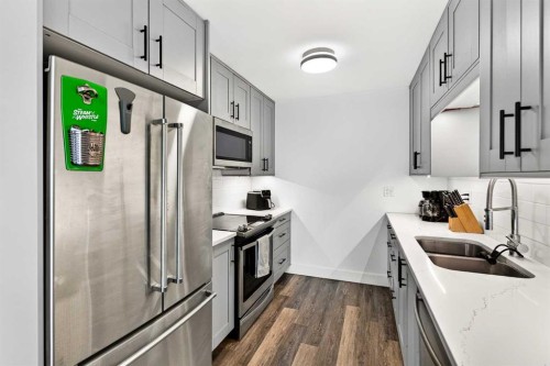 10-635 Marsh Road Ne, Calgary, AB - Indoor Photo Showing Kitchen With Stainless Steel Kitchen With Double Sink With Upgraded Kitchen