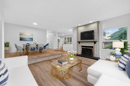 1091 Berkley Drive Nw, Calgary, AB - Indoor Photo Showing Living Room With Fireplace