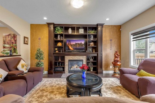 9 Saddlelake Grove Ne, Calgary, AB - Indoor Photo Showing Living Room With Fireplace