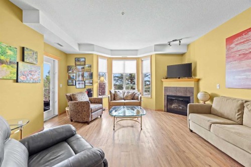 225-15 Everstone Drive Sw, Calgary, AB - Indoor Photo Showing Living Room With Fireplace