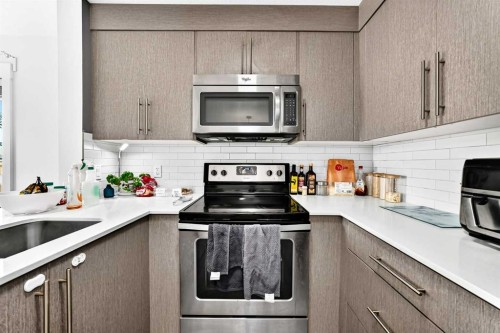 4116-302 Skyview Ranch Drive Ne, Calgary, AB - Indoor Photo Showing Kitchen With Stainless Steel Kitchen With Upgraded Kitchen