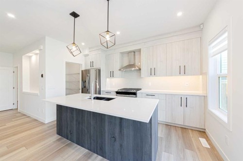293 Carringsby Way Nw, Calgary, AB - Indoor Photo Showing Kitchen With Stainless Steel Kitchen With Upgraded Kitchen