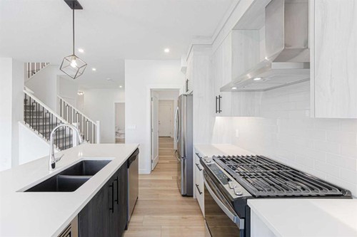 293 Carringsby Way Nw, Calgary, AB - Indoor Photo Showing Kitchen With Double Sink With Upgraded Kitchen