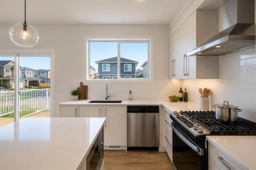 198 Dawson Harbour Hill, Chestermere, AB - Indoor Photo Showing Kitchen With Stainless Steel Kitchen With Upgraded Kitchen