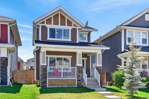 218 River Heights Green, Cochrane, AB - Outdoor With Deck Patio Veranda With Facade