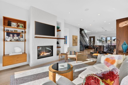 3936 1A Street Sw, Calgary, AB - Indoor Photo Showing Living Room With Fireplace