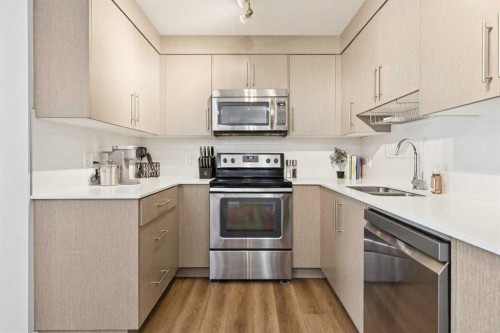5103-302 Skyview Ranch Drive Ne, Calgary, AB - Indoor Photo Showing Kitchen With Stainless Steel Kitchen With Double Sink With Upgraded Kitchen