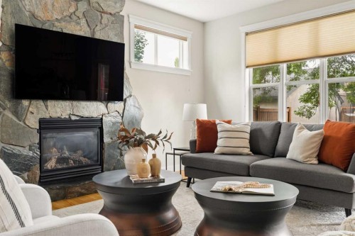 4649 20 Street Sw, Calgary, AB - Indoor Photo Showing Living Room With Fireplace