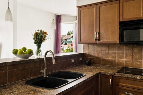 342-26 Val Gardena View Sw, Calgary, AB - Indoor Photo Showing Kitchen With Double Sink