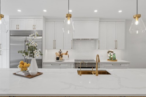 12 Prominence Point Sw, Calgary, AB - Indoor Photo Showing Kitchen With Upgraded Kitchen