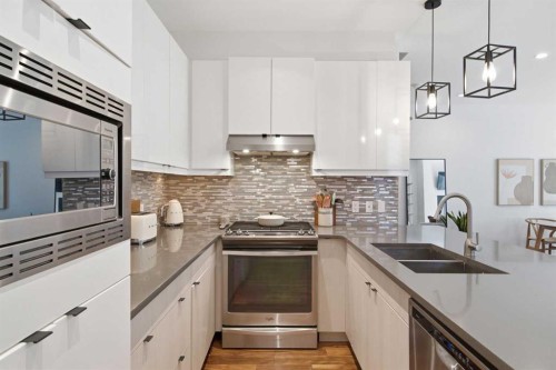 2-4733 17 Avenue Nw, Calgary, AB - Indoor Photo Showing Kitchen With Stainless Steel Kitchen With Double Sink With Upgraded Kitchen
