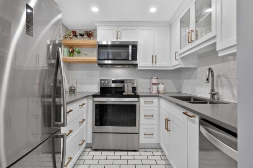 107-1615 13 Avenue Sw, Calgary, AB - Indoor Photo Showing Kitchen With Stainless Steel Kitchen With Double Sink With Upgraded Kitchen
