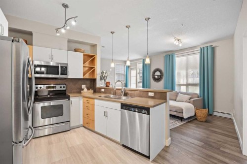 118-3600 15A Street Sw, Calgary, AB - Indoor Photo Showing Kitchen With Stainless Steel Kitchen With Double Sink