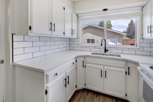 452 Queen Alexandra Way Se, Calgary, AB - Indoor Photo Showing Kitchen With Double Sink